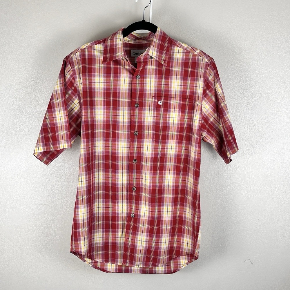 Carhartt Button Up‎ Shirt Men's Small Red Plaid Short Sleeve Collared